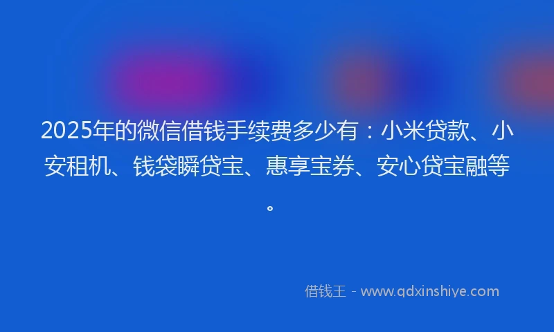 2025年的微信借钱手续费多少有：小米贷款、小安租机、钱袋瞬贷宝、惠享宝券、安心贷宝融等。