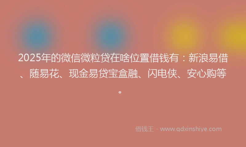 2025年的微信微粒贷在啥位置借钱有：新浪易借、随易花、现金易贷宝盒融、闪电侠、安心购等。