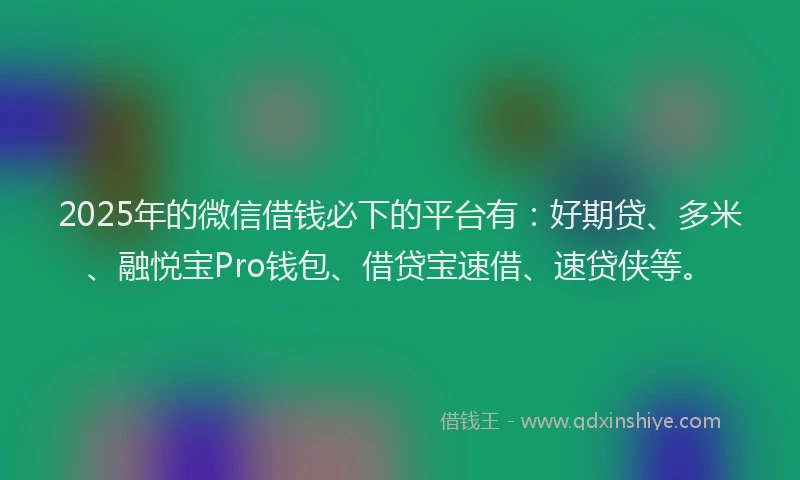 2025年的微信借钱必下的平台有：好期贷、多米、融悦宝Pro钱包、借贷宝速借、速贷侠等。