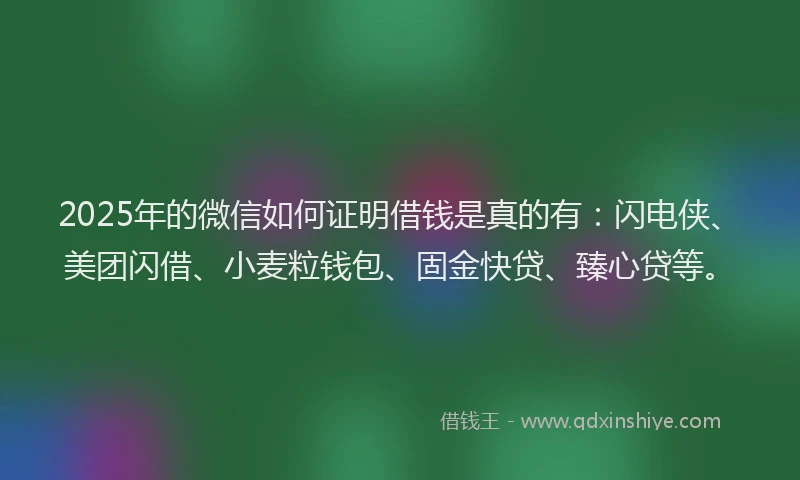 2025年的微信如何证明借钱是真的有：闪电侠、美团闪借、小麦粒钱包、固金快贷、臻心贷等。