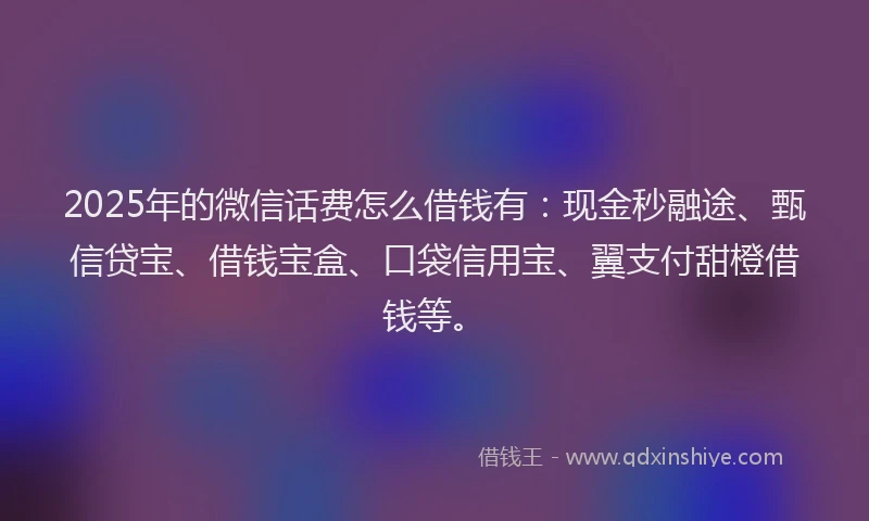 2025年的微信话费怎么借钱有：现金秒融途、甄信贷宝、借钱宝盒、口袋信用宝、翼支付甜橙借钱等。