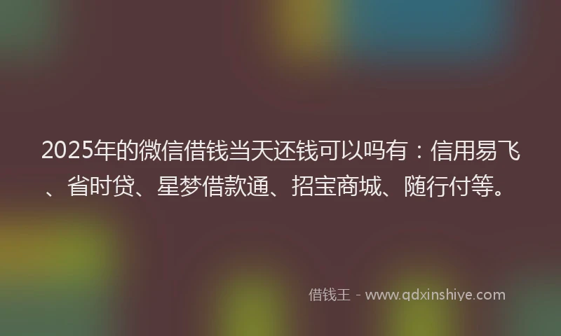 2025年的微信借钱当天还钱可以吗有：信用易飞、省时贷、星梦借款通、招宝商城、随行付等。