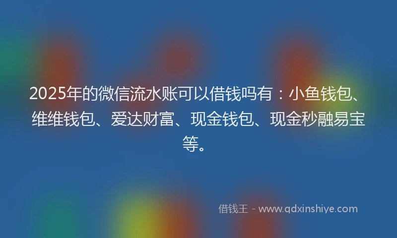2025年的微信流水账可以借钱吗有：小鱼钱包、维维钱包、爱达财富、现金钱包、现金秒融易宝等。
