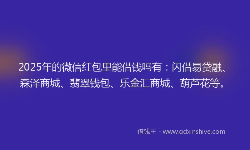 2025年的微信红包里能借钱吗有：闪借易贷融、森泽商城、翡翠钱包、乐金汇商城、葫芦花等。