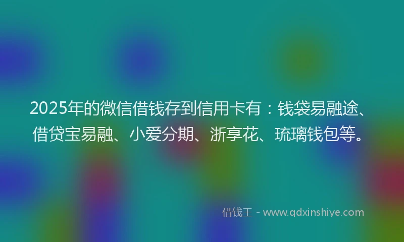 2025年的微信借钱存到信用卡有：钱袋易融途、借贷宝易融、小爱分期、浙享花、琉璃钱包等。