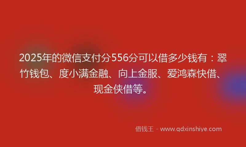 2025年的微信支付分556分可以借多少钱有：翠竹钱包、度小满金融、向上金服、爱鸿森快借、现金侠借等。
