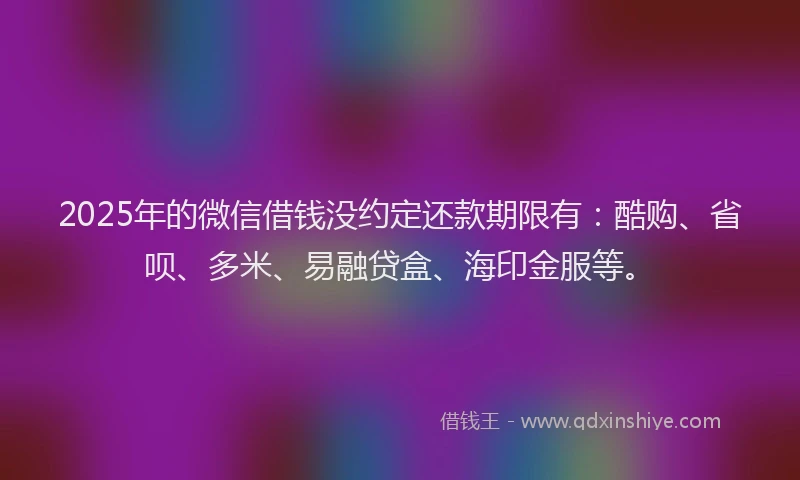 2025年的微信借钱没约定还款期限有：酷购、省呗、多米、易融贷盒、海印金服等。