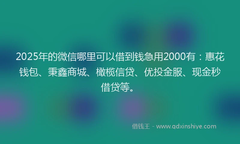 2025年的微信哪里可以借到钱急用2000有：惠花钱包、秉鑫商城、橄榄信贷、优投金服、现金秒借贷等。