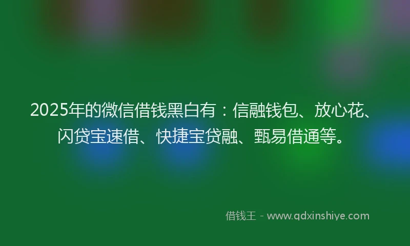 2025年的微信借钱黑白有：信融钱包、放心花、闪贷宝速借、快捷宝贷融、甄易借通等。