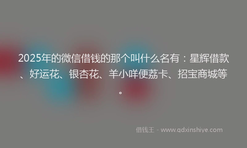 2025年的微信借钱的那个叫什么名有：星辉借款、好运花、银杏花、羊小咩便荔卡、招宝商城等。