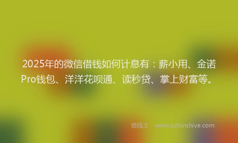 2025年的微信借钱如何计息有：薪小用、金诺Pro钱包、洋洋花呗通、读秒贷、掌上财富等。