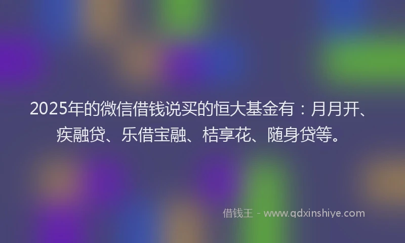 2025年的微信借钱说买的恒大基金有：月月开、疾融贷、乐借宝融、桔享花、随身贷等。