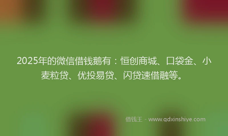 2025年的微信借钱鹅有：恒创商城、口袋金、小麦粒贷、优投易贷、闪贷速借融等。