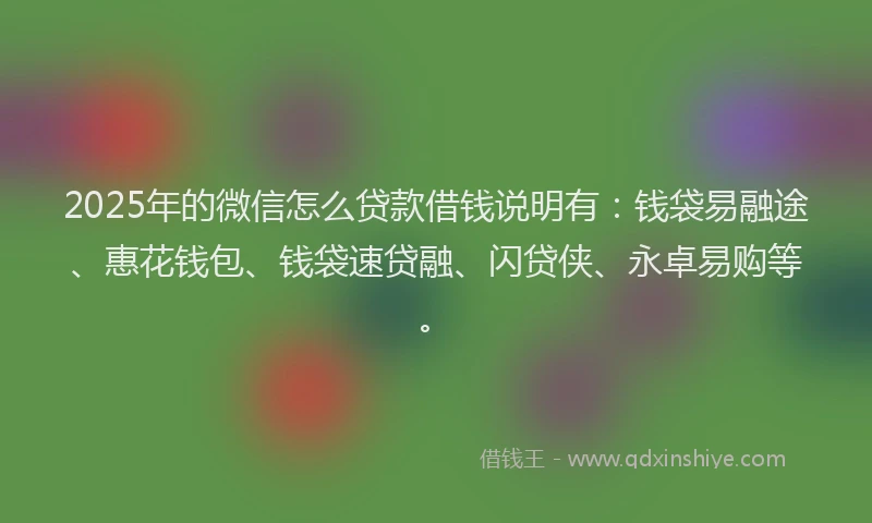 2025年的微信怎么贷款借钱说明有：钱袋易融途、惠花钱包、钱袋速贷融、闪贷侠、永卓易购等。