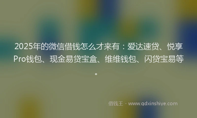 2025年的微信借钱怎么才来有：爱达速贷、悦享Pro钱包、现金易贷宝盒、维维钱包、闪贷宝易等。