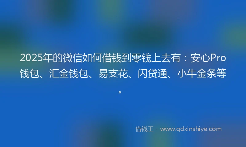 2025年的微信如何借钱到零钱上去有：安心Pro钱包、汇金钱包、易支花、闪贷通、小牛金条等。