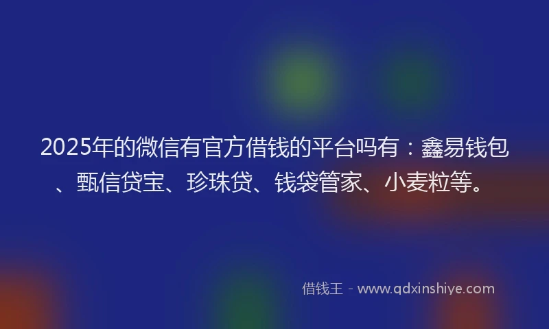2025年的微信有官方借钱的平台吗有：鑫易钱包、甄信贷宝、珍珠贷、钱袋管家、小麦粒等。