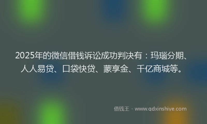 2025年的微信借钱诉讼成功判决有：玛瑙分期、人人易贷、口袋快贷、蒙享金、千亿商城等。