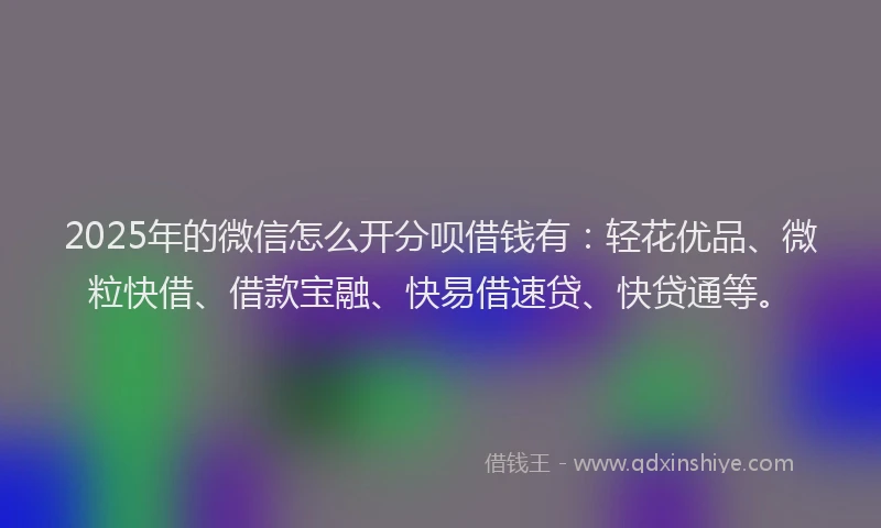 2025年的微信怎么开分呗借钱有：轻花优品、微粒快借、借款宝融、快易借速贷、快贷通等。