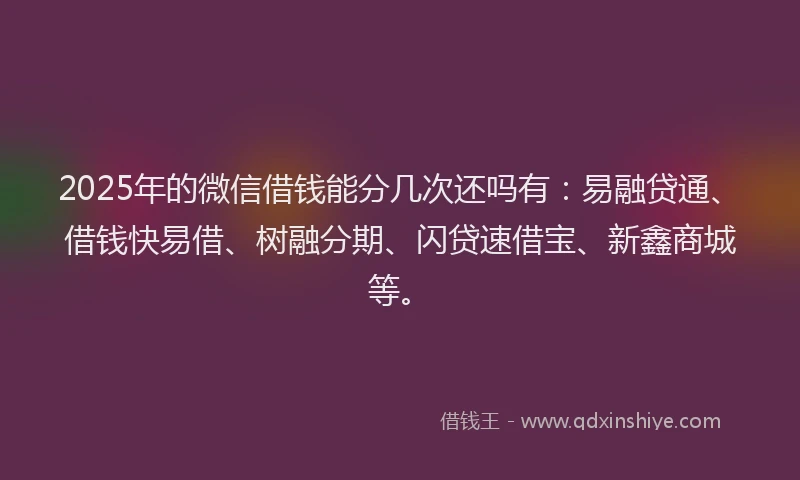 2025年的微信借钱能分几次还吗有：易融贷通、借钱快易借、树融分期、闪贷速借宝、新鑫商城等。