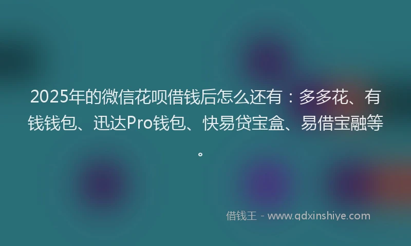 2025年的微信花呗借钱后怎么还有：多多花、有钱钱包、迅达Pro钱包、快易贷宝盒、易借宝融等。