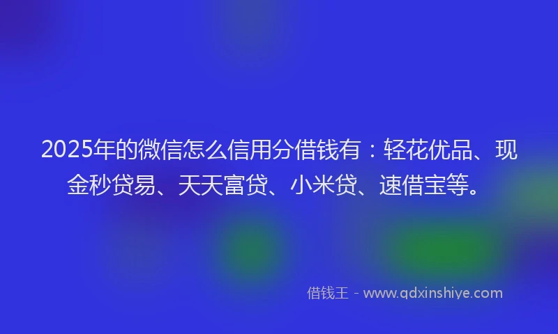 2025年的微信怎么信用分借钱有：轻花优品、现金秒贷易、天天富贷、小米贷、速借宝等。