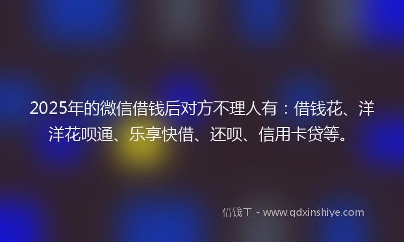 2025年的微信借钱后对方不理人有：借钱花、洋洋花呗通、乐享快借、还呗、信用卡贷等。