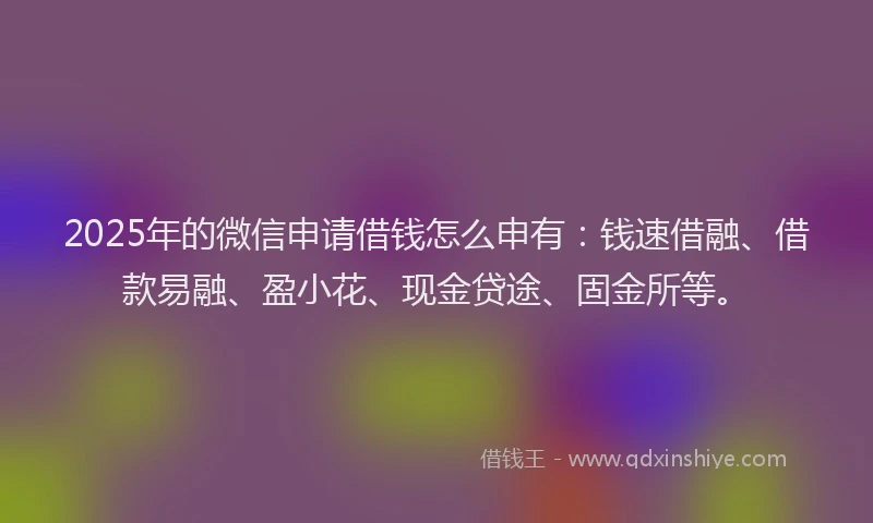 2025年的微信申请借钱怎么申有：钱速借融、借款易融、盈小花、现金贷途、固金所等。
