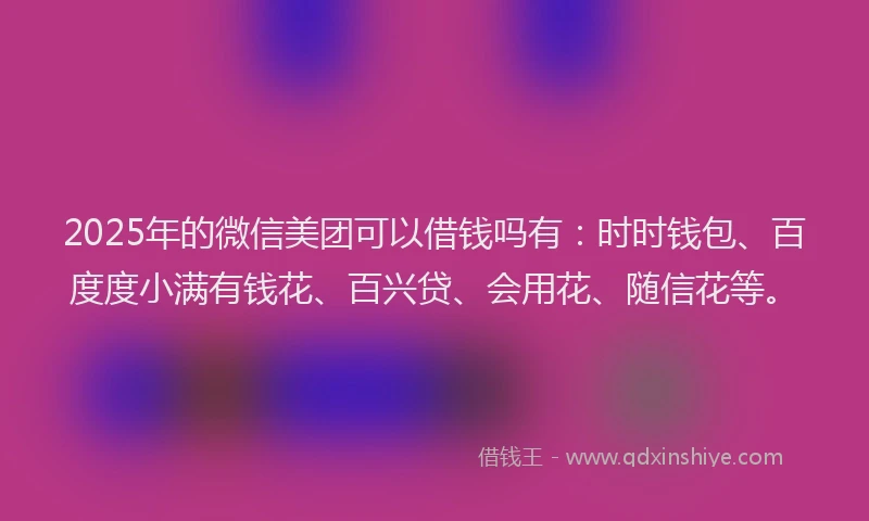2025年的微信美团可以借钱吗有：时时钱包、百度度小满有钱花、百兴贷、会用花、随信花等。