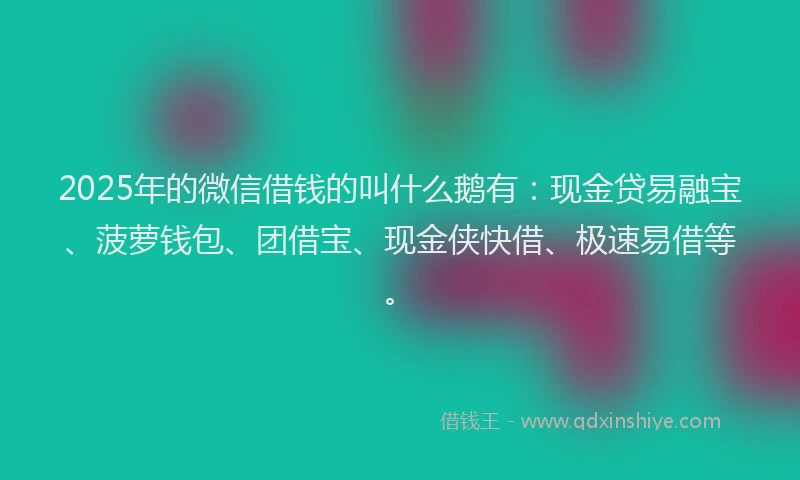 2025年的微信借钱的叫什么鹅有：现金贷易融宝、菠萝钱包、团借宝、现金侠快借、极速易借等。