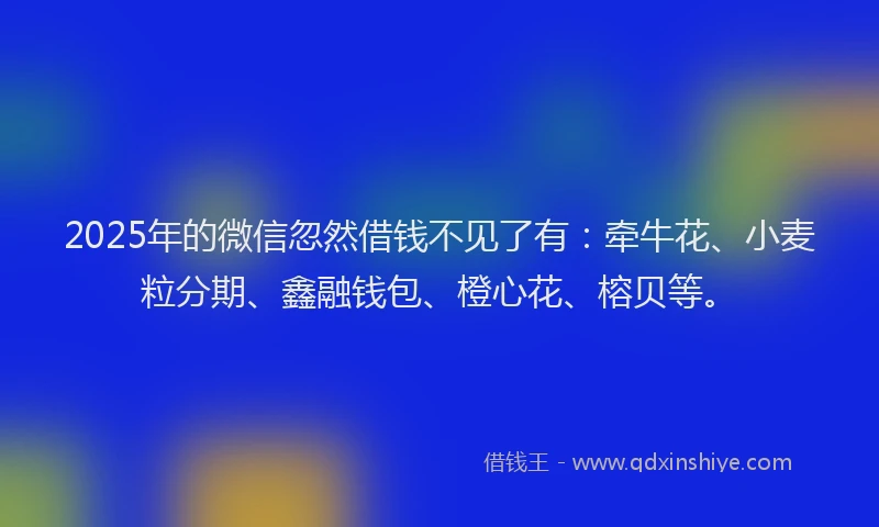 2025年的微信忽然借钱不见了有：牵牛花、小麦粒分期、鑫融钱包、橙心花、榕贝等。