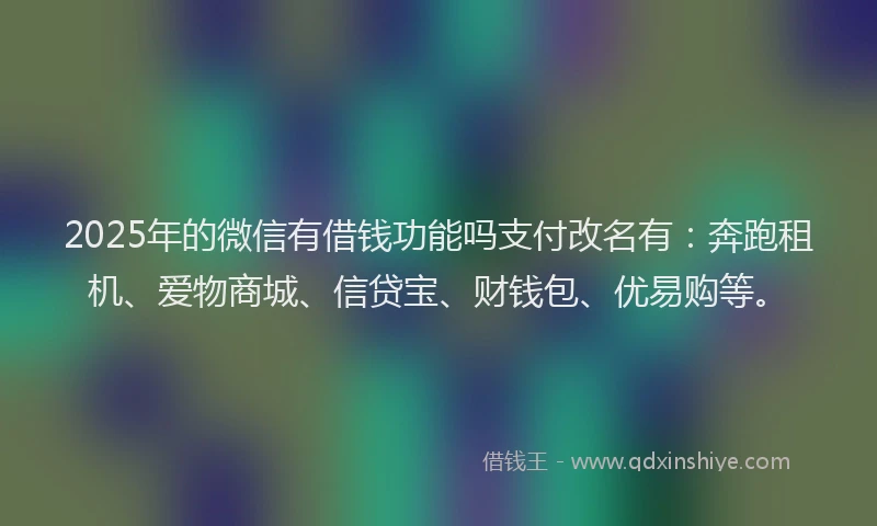 2025年的微信有借钱功能吗支付改名有：奔跑租机、爱物商城、信贷宝、财钱包、优易购等。