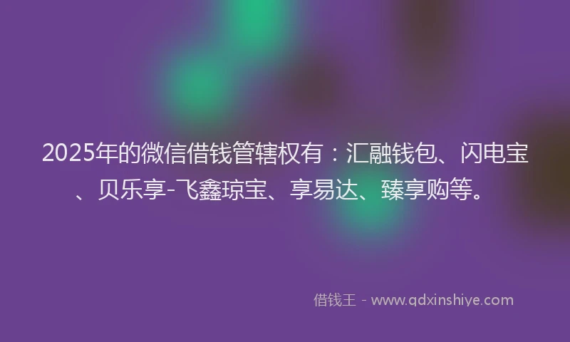 2025年的微信借钱管辖权有：汇融钱包、闪电宝、贝乐享-飞鑫琼宝、享易达、臻享购等。