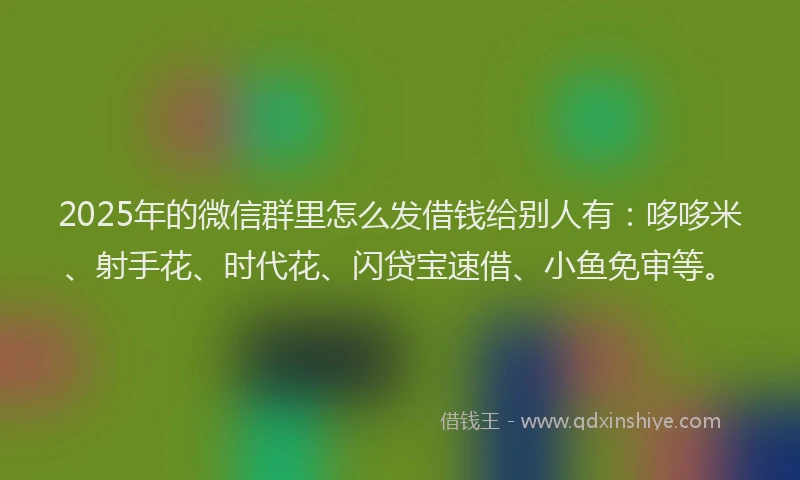 2025年的微信群里怎么发借钱给别人有：哆哆米、射手花、时代花、闪贷宝速借、小鱼免审等。