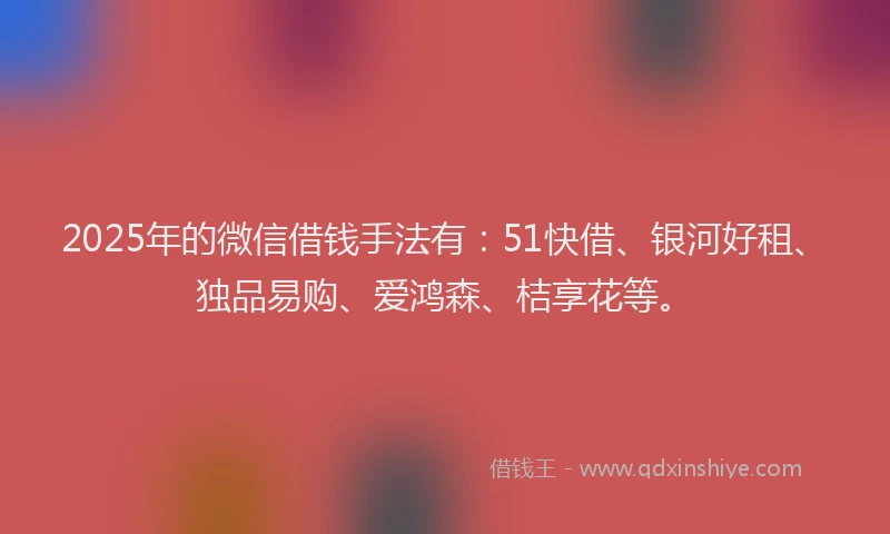 2025年的微信借钱手法有：51快借、银河好租、独品易购、爱鸿森、桔享花等。