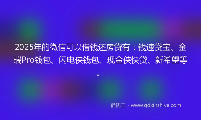 2025年的微信可以借钱还房贷有：钱速贷宝、金瑞Pro钱包、闪电侠钱包、现金侠快贷、新希望等。
