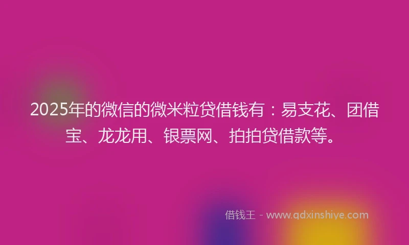 2025年的微信的微米粒贷借钱有：易支花、团借宝、龙龙用、银票网、拍拍贷借款等。