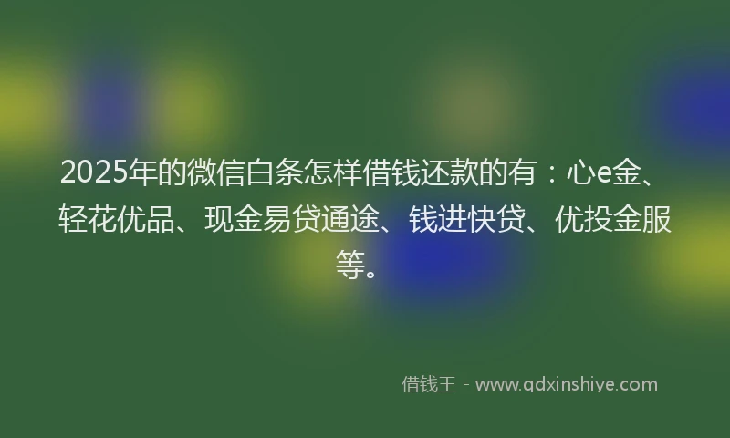 2025年的微信白条怎样借钱还款的有：心e金、轻花优品、现金易贷通途、钱进快贷、优投金服等。