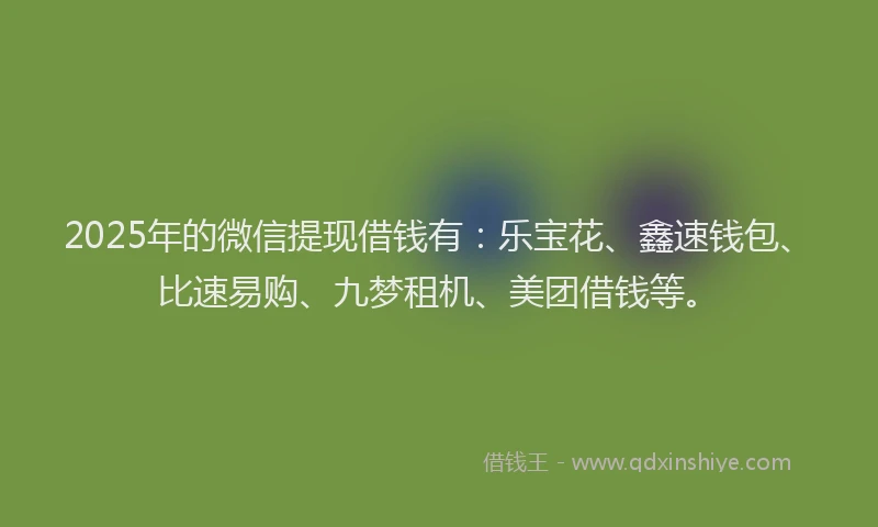 2025年的微信提现借钱有：乐宝花、鑫速钱包、比速易购、九梦租机、美团借钱等。