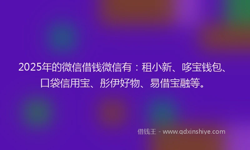 2025年的微信借钱微信有：租小新、哆宝钱包、口袋信用宝、彤伊好物、易借宝融等。