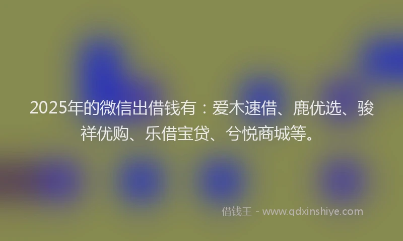 2025年的微信出借钱有：爱木速借、鹿优选、骏祥优购、乐借宝贷、兮悦商城等。