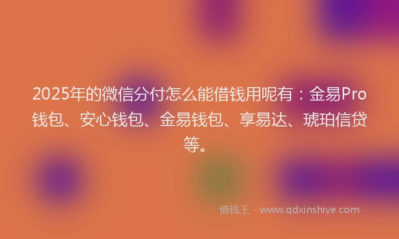 2025年的微信分付怎么能借钱用呢有：金易Pro钱包、安心钱包、金易钱包、享易达、琥珀信贷等。