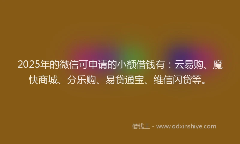 2025年的微信可申请的小额借钱有：云易购、魔快商城、分乐购、易贷通宝、维信闪贷等。