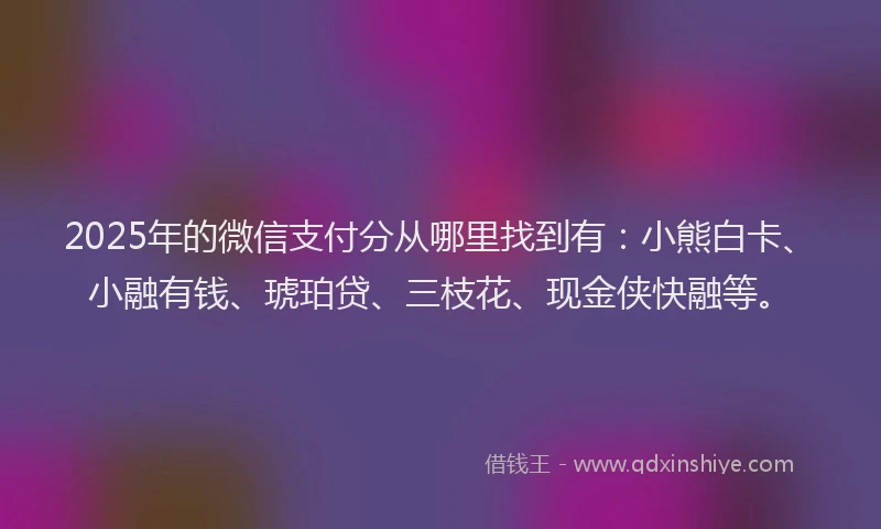 2025年的微信支付分从哪里找到有：小熊白卡、小融有钱、琥珀贷、三枝花、现金侠快融等。