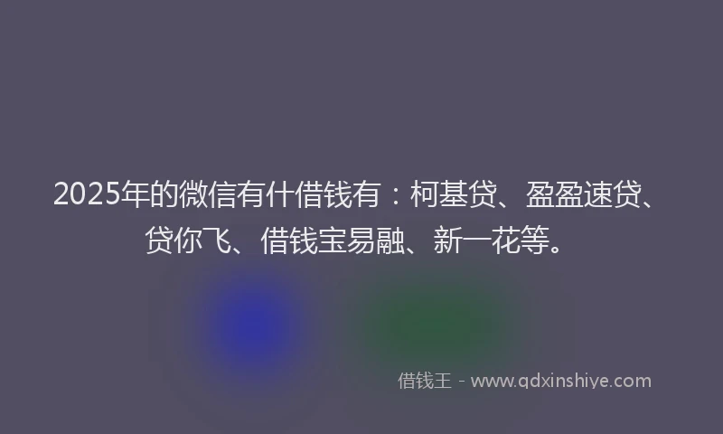 2025年的微信有什借钱有：柯基贷、盈盈速贷、贷你飞、借钱宝易融、新一花等。