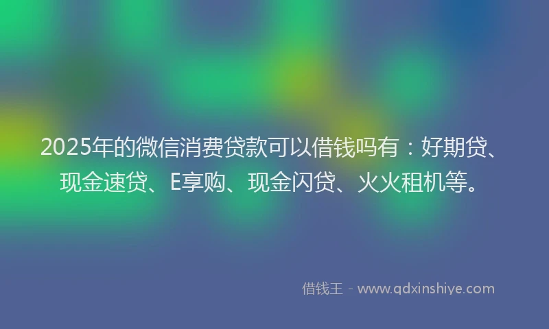 2025年的微信消费贷款可以借钱吗有：好期贷、现金速贷、E享购、现金闪贷、火火租机等。