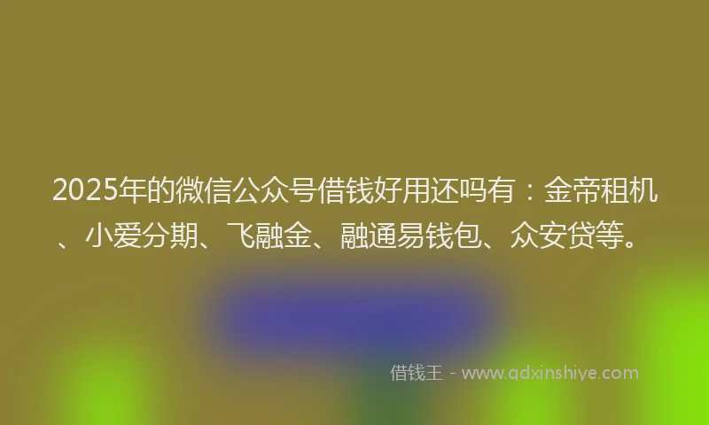 2025年的微信公众号借钱好用还吗有：金帝租机、小爱分期、飞融金、融通易钱包、众安贷等。