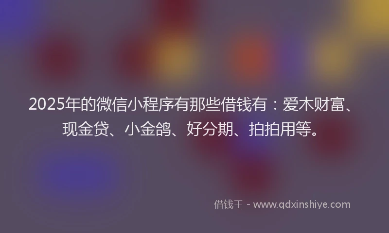 2025年的微信小程序有那些借钱有：爱木财富、现金贷、小金鸽、好分期、拍拍用等。