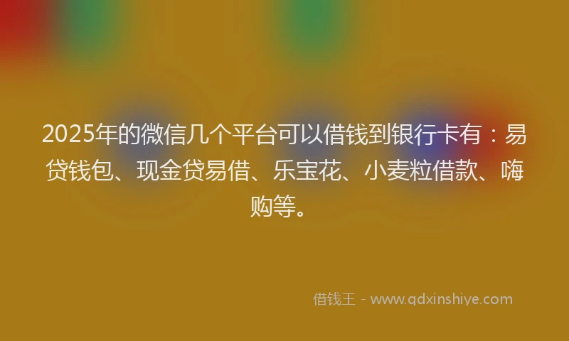 2025年的微信几个平台可以借钱到银行卡有：易贷钱包、现金贷易借、乐宝花、小麦粒借款、嗨购等。