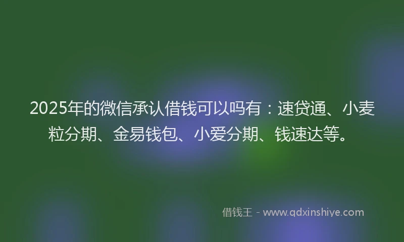 2025年的微信承认借钱可以吗有：速贷通、小麦粒分期、金易钱包、小爱分期、钱速达等。